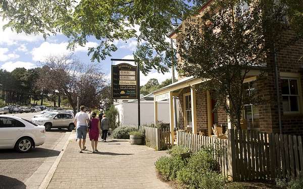 Historic shopfronts and a footpath in Berrima village