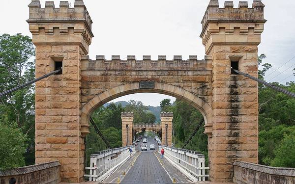 The sandstone towers of Hampden Bridge over the Kangaroo River