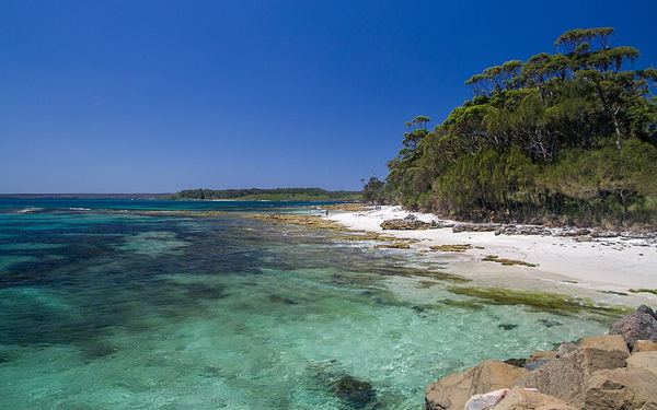 Clear turquoise water and white sand at Murrays Beach, Booderee National Park